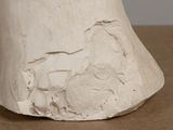 a white vase with a horse on it sitting on a table