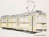 a drawing of a yellow and white train on the tracks