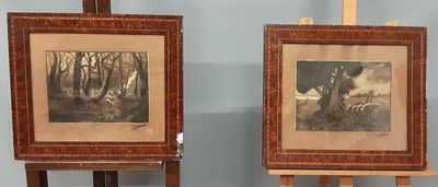 "Berger et troupeau de moutons" Paire de pastels encadrés so…