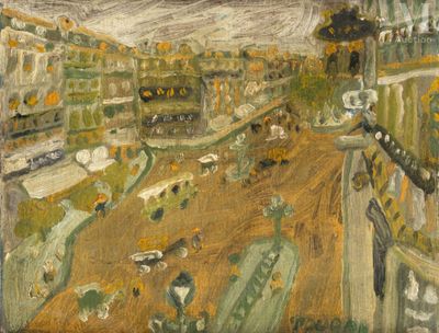 un tableau représentant une ville avec de nombreux bâtiments