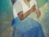 an image of a painting of a woman sitting on top of a rock