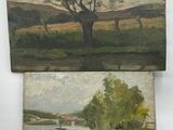 deux tableaux représentant une rivière et un arbre sur fond blanc