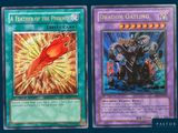 two cards of a dragon and a knight on a blue background