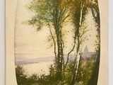 une vieille photo représentant un tableau représentant un paysage avec des arbres