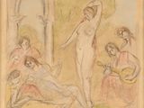 une image représentant le dessin d'une femme jouant de la guitare devant un groupe de personnes
