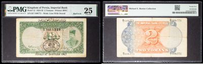 three different types of currency are on display in a display case