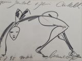 dessin représentant une femme penchée en avant, un couteau à la main