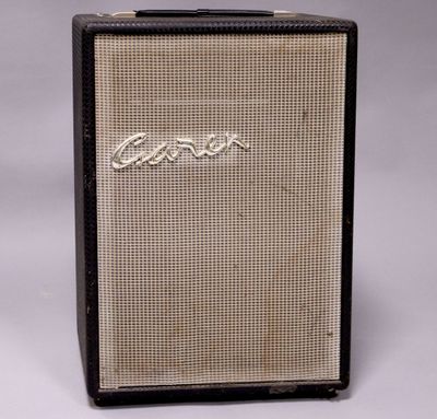 a close up of a guitar amplifier sitting on top of a table