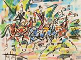 une image d'une peinture représentant un groupe de personnes à cheval