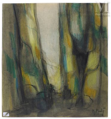 l'image d'une peinture d'arbres aux feuilles jaunes et vertes