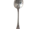a silver spoon with a spoon handle on a white background