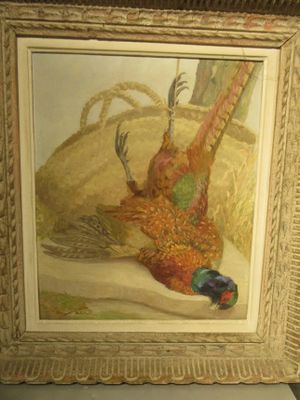 a picture of a painting of a pheasant on the ground