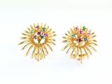 pair of gold tone earrings with multi colored stones