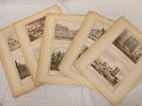 six antique prints of buildings and buildings on a sheet of paper