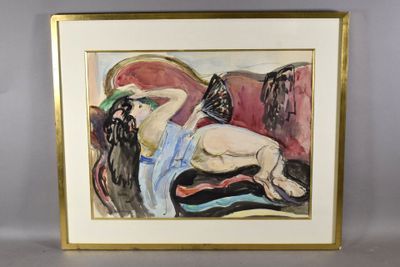 an image of a painting of a woman laying on a couch