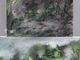 trois tableaux représentant des arbres à différents stades de réalisation sur un fond blanc