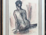 painting of a nude woman sitting on the ground with her legs crossed
