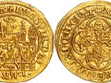 a gold coin with an image of a man and woman on it