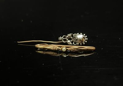a picture of a pair of hair pins on a black surface
