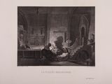 a black and white drawing of a man and a woman in a room