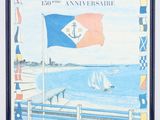 tableau représentant un voilier sur l'eau, avec un drapeau au premier plan