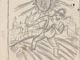 drawing of a drawing of a man carrying a cross and a woman holding a baby