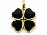 14k yellow gold black onyx four leaf clover pendant