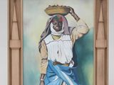 tableau représentant une femme portant un panier de fruits sur la tête