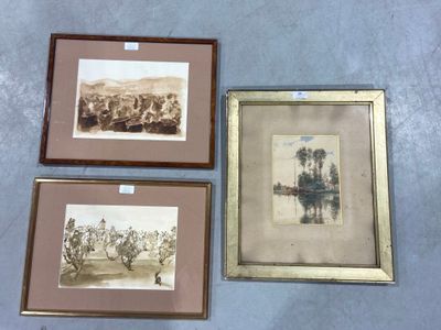 three framed pictures of people on a boat in a lake