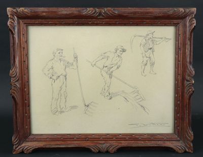 G. VITTINI: "Portraits de paysans" et "Faucheurs", deux dess…