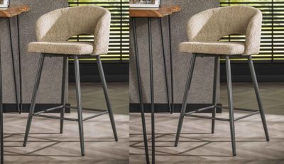 Lot de 2 chaises de bar- BOUCLEA en tissu bouclette sable , …