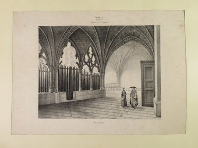 a drawing of two people standing in a building