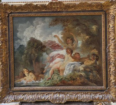 an oil painting on canvas of a painting of a woman and two children