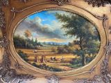 a picture of a painting of a farm scene on the wall