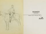an old book with a drawing of a man on a horse