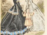 an old book with a picture of a woman and two children