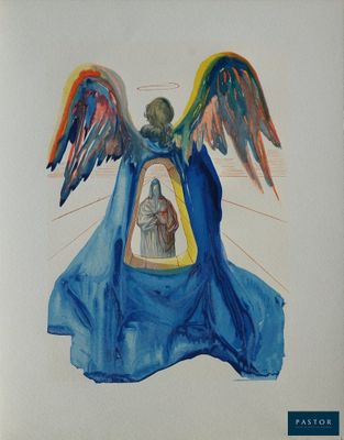 an image of a painting of an angel with a man in a window