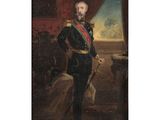 a painting of a man in uniform standing in front of a window