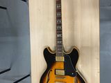 une guitare accrochée au mur dans une pièce équipée d'étagères