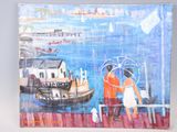 un tableau représentant un homme et une femme marchant sous la pluie