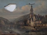 une photo d'un tableau représentant un château sur l'eau