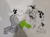 a drawing of a group of people sitting at a table