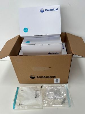 an open cardboard box with a white and blue package inside of it
