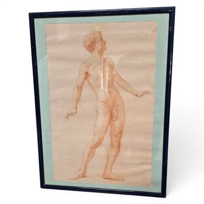 an image of a drawing of a nude woman in a blue frame