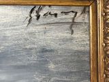 an oil painting of a sailboat on the water with a sailboat in the background