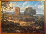 a painting of a castle in the middle of a field
