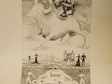 drawing of a drawing of a man riding a horse and a woman riding a horse
