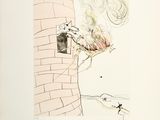a drawing of a man on a wall with a dog