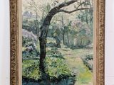 an oil painting of a tree in a garden with a path