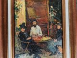 an oil painting of a group of people sitting around a table
